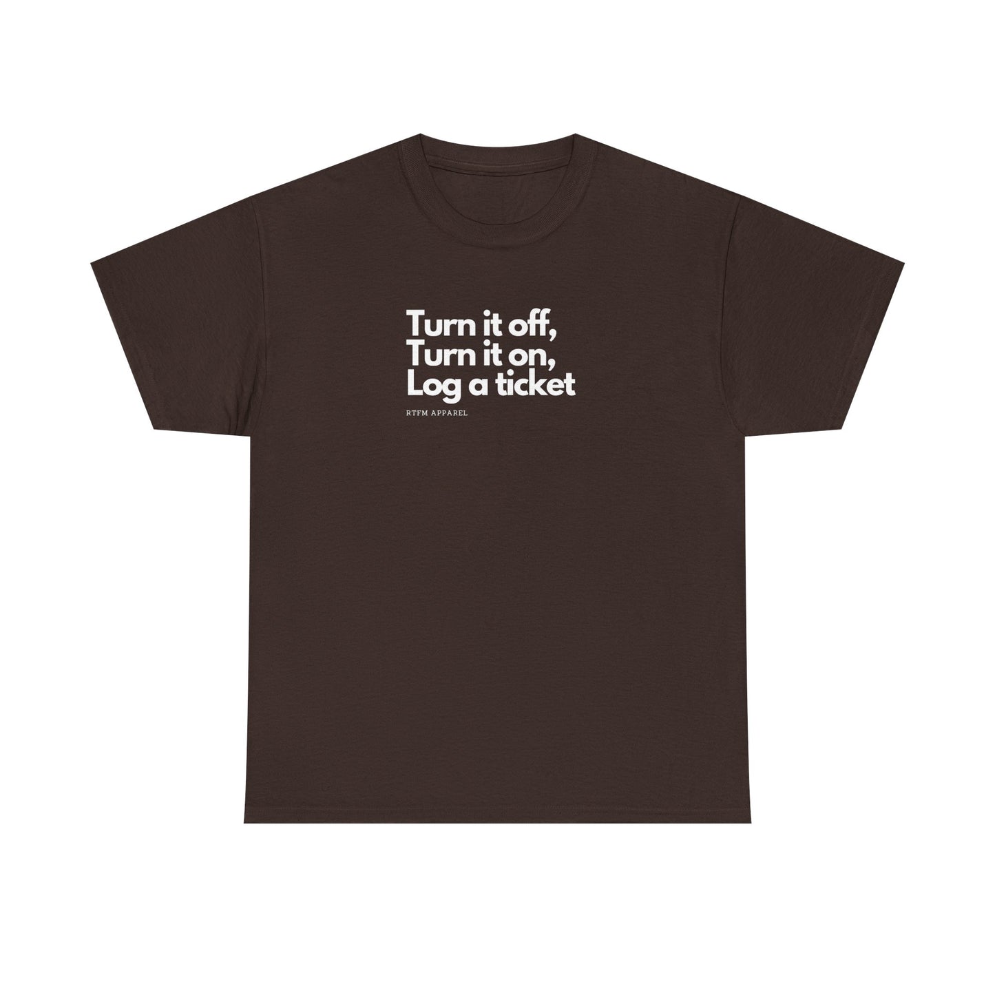 Turn It Off, Turn It On, Log A Ticket - IT Humor Tee For Geeks, Sysadmins, Engineers