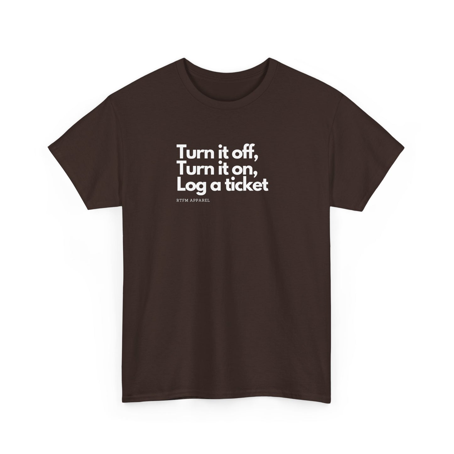 Turn It Off, Turn It On, Log A Ticket - IT Humor Tee For Geeks, Sysadmins, Engineers