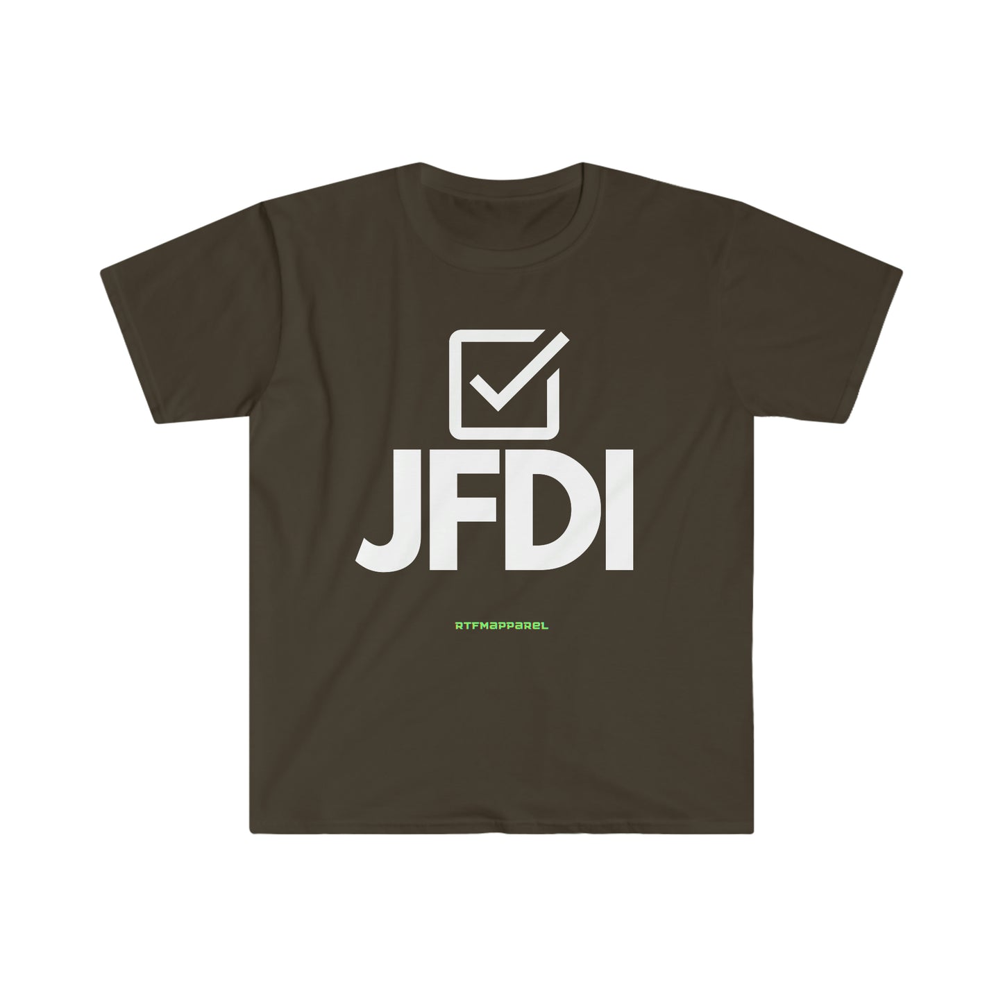 JFDI, Just do it, Funny, Sysadmin, Geek, Project Manager, Developer, Gift Unisex Softstyle T-Shirt