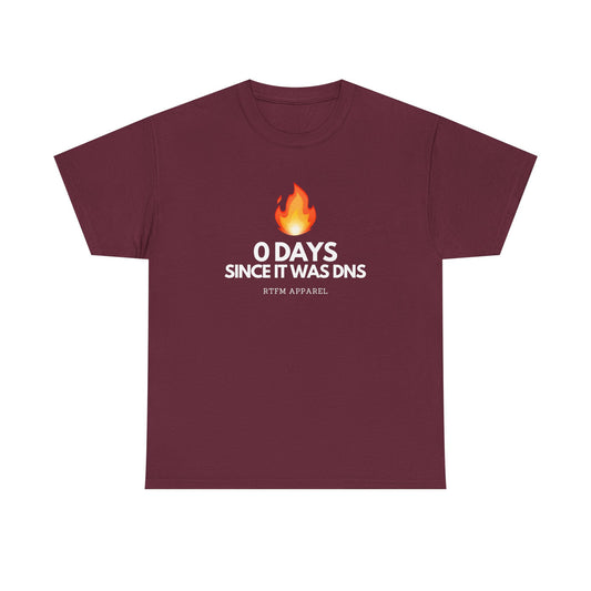 0 Days Since It Was DNS - Tech Humor, Sysadmin, IT, Network, Funny, Geek Quote Tee