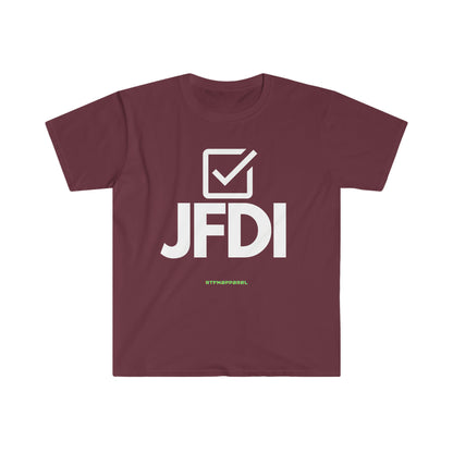 JFDI, Just do it, Funny, Sysadmin, Geek, Project Manager, Developer, Gift Unisex Softstyle T-Shirt