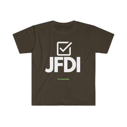 JFDI, Just do it, Funny, Sysadmin, Geek, Project Manager, Developer, Gift Unisex Softstyle T-Shirt