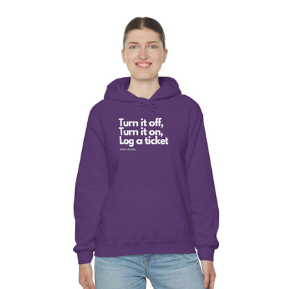 Turn it off, Turn it on, Log a ticket -  Helpdesk, Sysadmin, Cloud Engineer, Architect, Azure, AWS, Network admin, Server Admin  Hoodie