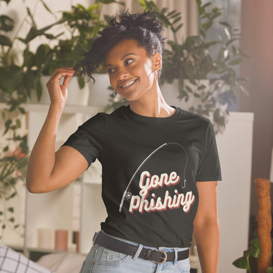 "Gone Phishing" Funny Hacker Short-Sleeve Unisex T-Shirt